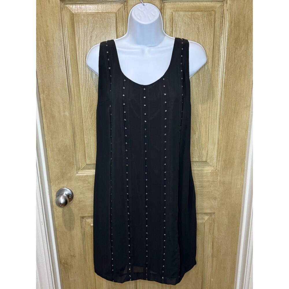 Ann Taylor Black Sequined Beaded Dress with Criss Cross Back   size 8